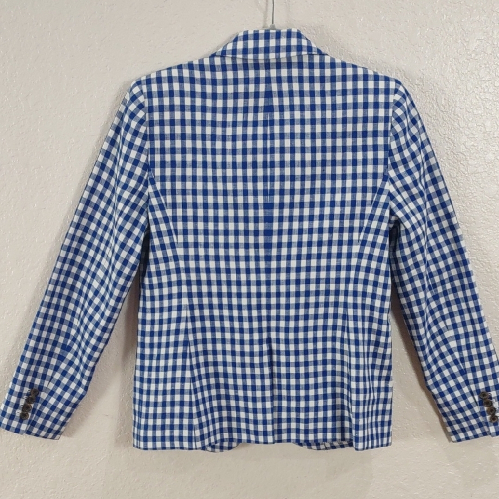J. Crew Blue and White Plaid , Linen Blazer, Size 8 - Picture 9 of 17